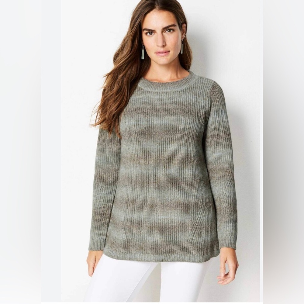 Ribbed Crewneck Tunic Sweater in Sage Green